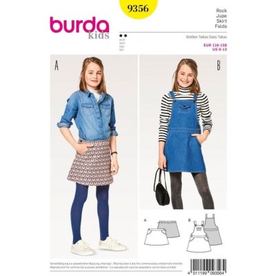 Burda Střih Burda 9356 - Dětská džínová sukně, laclové šaty, sukně s laclem – Zbozi.Blesk.cz