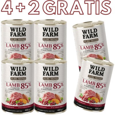 Wild Farm Pure Mono Jehněčí s brusinkami a sladkými bramborami 6 x 400 g – Hledejceny.cz