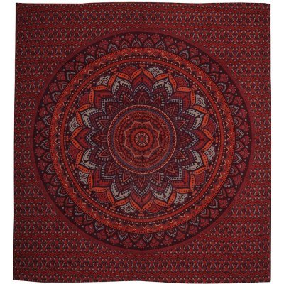 BOB Batik přehoz na postel indický Lotos Mandala červený bavlna King size Dvoulůžko 225 x 200 cm