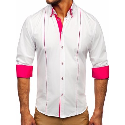 Bolf pánská elegantní košile s dlouhým rukávem bílo-růžová 4744