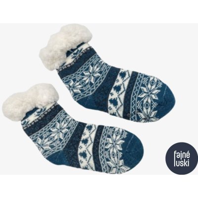 Domácí teplé dětské ponožky s kožíškem protiskluzové vločka modrá – Zboží Mobilmania