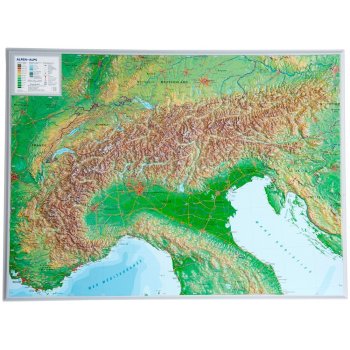 Georelief Alpy - plastická mapa 80x60 cm Varianta: bez rámu, Provedení: plastická mapa