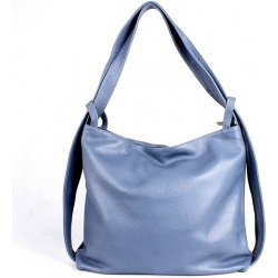 Kabelka a batoh v 1 velká kožená modrá kabelka na rameno a batoh 7712