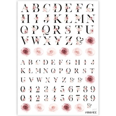 MINIMEE Papírové samolepky v aršíku A5 Květinová abeceda s číslicemi - černá – Zboží Mobilmania