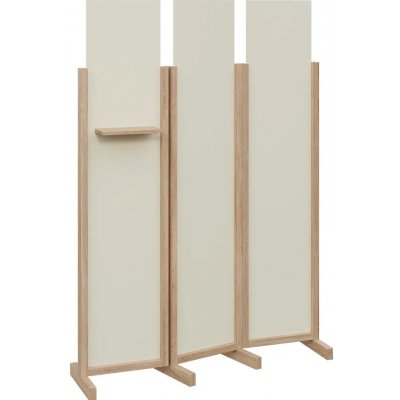 Atmosfere LINE 319 dřevěný 3-dílný paraván mobilní výška 1900 mm rám dub bardolino výplň smetanová polička – Sleviste.cz