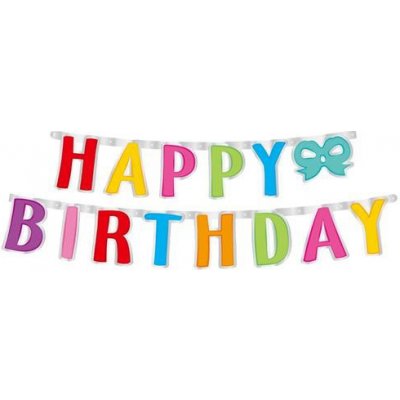 Party nápis Happy Birthday barevný s mašlí 160 x 14 cm – Zboží Mobilmania