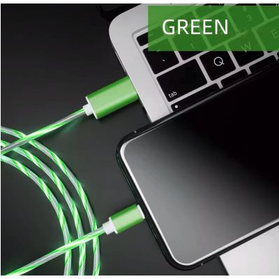 LED magnetický svítící nabíjecí kabel 2,1A pro Apple iPhone, USB-C, 1m Barva: Zelená – Zboží Živě