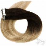 Vlasové PU pásky MINI tape in na prodlužování vlasů 60cm ombré balayage 02/27/60 - tmavě hnědá / tmavá blond / platina – Zboží Dáma