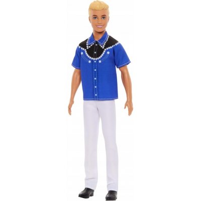 Barbie panenka Ken blond Fashionista modrá kovbojská košile HRH25 – Zboží Dáma