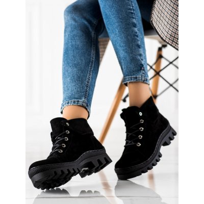 Stylové dámské kotníčkové boty na plochém podpatku černé – Zboží Dáma