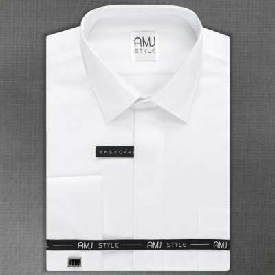AMJ košile dlouhý rukáv na manžetové knoflíčky JDPSA018MK bílá – Zboží Mobilmania