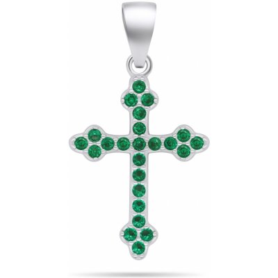 Brilio Silver Stříbrný přívěsek se zelenými zirkony Křížek PT84WG – Zboží Mobilmania