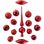 Home Styling Collection Sada ozdobných koulí různých tvarů s špičkou na vánoční stromek 19 ks barva červená – Hledejceny.cz