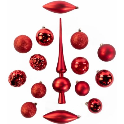 Home Styling Collection Sada ozdobných koulí různých tvarů s špičkou na vánoční stromek 19 ks barva červená – Hledejceny.cz