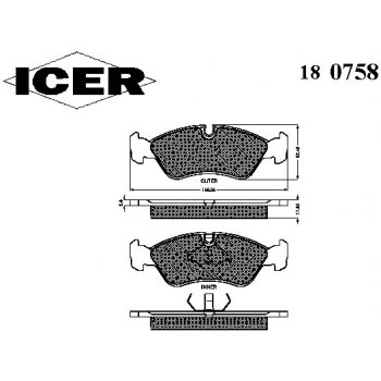 Brzdové destičky, sada E - ICER - IC 180758, 21190 ATE 17.5, 1605746 - OPEL ASTRA F hatchback 3/5dv. 1.4 Si (1389ccm/60kW/82HP)
