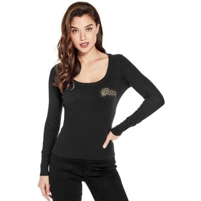 Guess svetr Zhuri Ribbed Logo sweater černý – Zboží Mobilmania