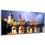 Skleněný obraz 1D panorama - 120 x 50 cm - Prague bridge at storm Pražský most při bouři – Hledejceny.cz