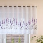 Olzatex žakárová vitrážová záclona LEVANDULE TISK, levandule fialová, bílá, s bordurou, výška 48cm (v metráži) – Sleviste.cz