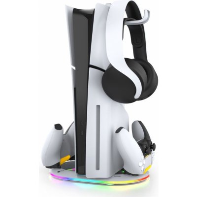 iPega P5S045 Vertikální Nabíjecí Stojan s RGB PS5, PS5 Slim White – Sleviste.cz