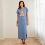 dlouhá noční košile s krátkými rukávy a potiskem medvídka modrošedá – Hledejceny.cz