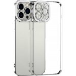 Pouzdro AppleKing transparentní s pokovenou hranou iPhone 12 Pro - stříbrné – Zboží Mobilmania