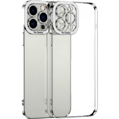 Pouzdro AppleKing transparentní s pokovenou hranou iPhone 12 Pro - stříbrné – Zboží Mobilmania