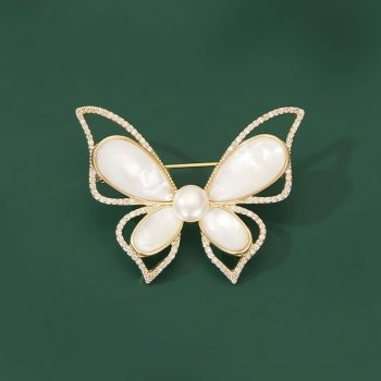 Éternelle brož s perlou a zirkony Azalea motýl B7282-XH2525 zlatá