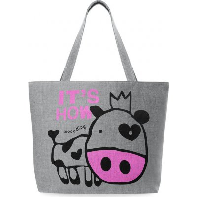 Plátěná taška na nákupy lehká shopper bag módní vzory šedý cow