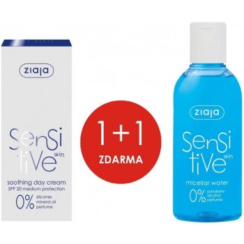 Ziaja Sensitive Skin SPF20 zklidňující denní krém redukující podráždění 50 ml + Sensitive Skin micelární voda pro citlivou pleť 200 ml dárková sada