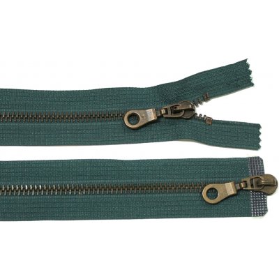 Kovový zip no.5 rozepínací dvoucestný 70cm (staromosazné zoubky) - více barev Barva: tmavě zelená – Sleviste.cz