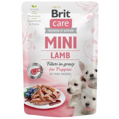 Brit Care Mini Lamb fillets in gravy for puppies 85g (Jemné krájené filetky s jehněčím v omáčce.)