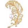 Brož JwL Luxury Pearls krásná pozlacená brož 2v1 ve tvaru peříčka JL0731