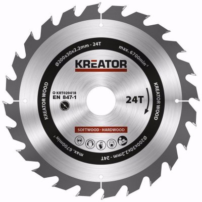 KREATOR KRT020418 Pilový kotouč na dřevo 200mm, 24T – Zboží Mobilmania