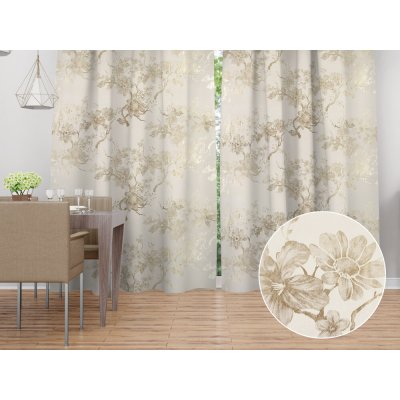 Biante Sametový závěs Isabela Flower IBL-022 Zlaté květy na smetanovém - šířka 135 cm 135x260 cm – Zboží Mobilmania