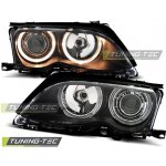 PŘEDNÍ SVĚTLOMETY BMW E46, 2001-2005, ANGEL EYES, ČERNÉ BLACK, S MOTORKY