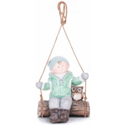 MagicHome Vánoční figurka, Chlapeček na houpačce se sovou, závěsná, keramika, 34,5x25,5x39,5 cm – Hledejceny.cz