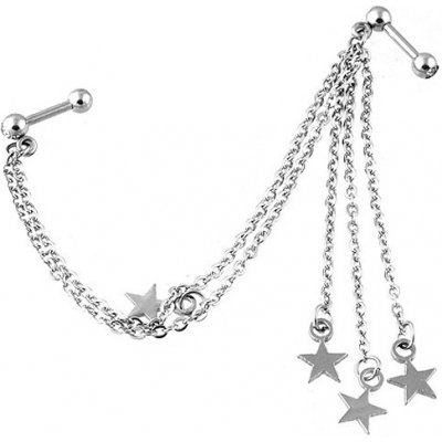 Šperky eshop ocelový piercing do ucha zirkony hvězdy na řetízku AC8.02 – Zboží Mobilmania