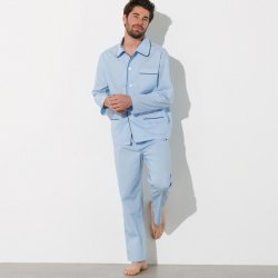 Blancheporte pánské pyžamo dlouhé propínací s potiskem nebesky modré