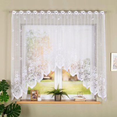Hotová záclona žakárová s květinovým vzorem na tyč/trubku, oblouk, kolečka, 300x160 cm, do kuchyně – Zboží Mobilmania