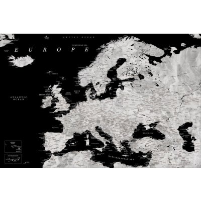 Plakát, Obraz - Blursbyai - mapa Evropy - detailní černá a šedá, 120 × 80 cm – Hledejceny.cz