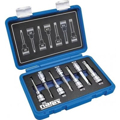 Narex Profi 7-dílná 1/2" sada nástrčných prodloužených hlavic "12tihran" XZN M5-16 L100mm v plastovém kufříku (Narex 443000960) – Zboží Dáma