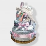 BabyDort třípatrový plenkový dort pro miminko růžový USÍNÁČEK – Zboží Dáma