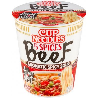 Cup Noodles Instantní nudlová polévka nissin v kelímku 5 spices beef 64 g – Zbozi.Blesk.cz