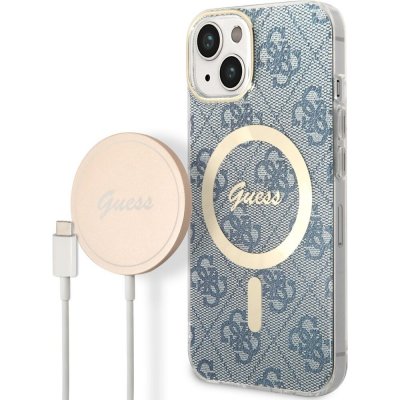 Pouzdro Guess 4G MagSafe + Bezdrátová nabíječka iPhone 14 modré