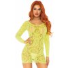 Dámské erotické šaty Leg Avenue Lace Long Sleeved Mini Dress 86794 Neon Yellow