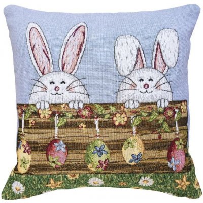 SCANquilt povlak MOTIV zajíčci, kraslice zelenomodrá 40x40 – Sleviste.cz