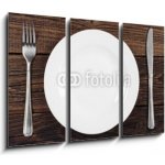 Obraz 3D třídílný - 105 x 70 cm - Empty plate, fork and knife Prázdný talíř, vidlička a nůž – Zboží Mobilmania