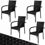 Casaria 109994 Stohovací židle z polyratanu Comfort, sada 4 kusů, černá – Hledejceny.cz