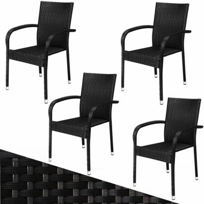 Casaria 109994 Stohovací židle z polyratanu Comfort, sada 4 kusů, černá – Hledejceny.cz