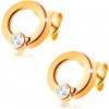 Náušnice Šperky eshop zlaté diamantové náušnice lesklý kroužek s briliantem čiré barvy BT501.20